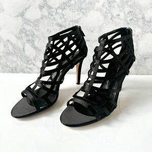 Tania Spinelli Black Satin Cage Stiletto Heel Sandals Size 40/10 US